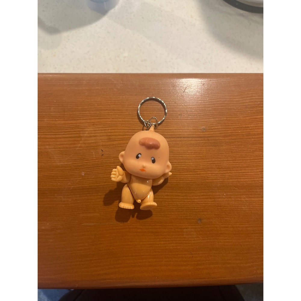 Vintage Style Kewpie Inspired Baby Keychain Posable Plastic Novelty Charm Peach